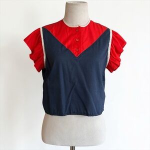 Vintage Red White & Blue Color Block Crop Top